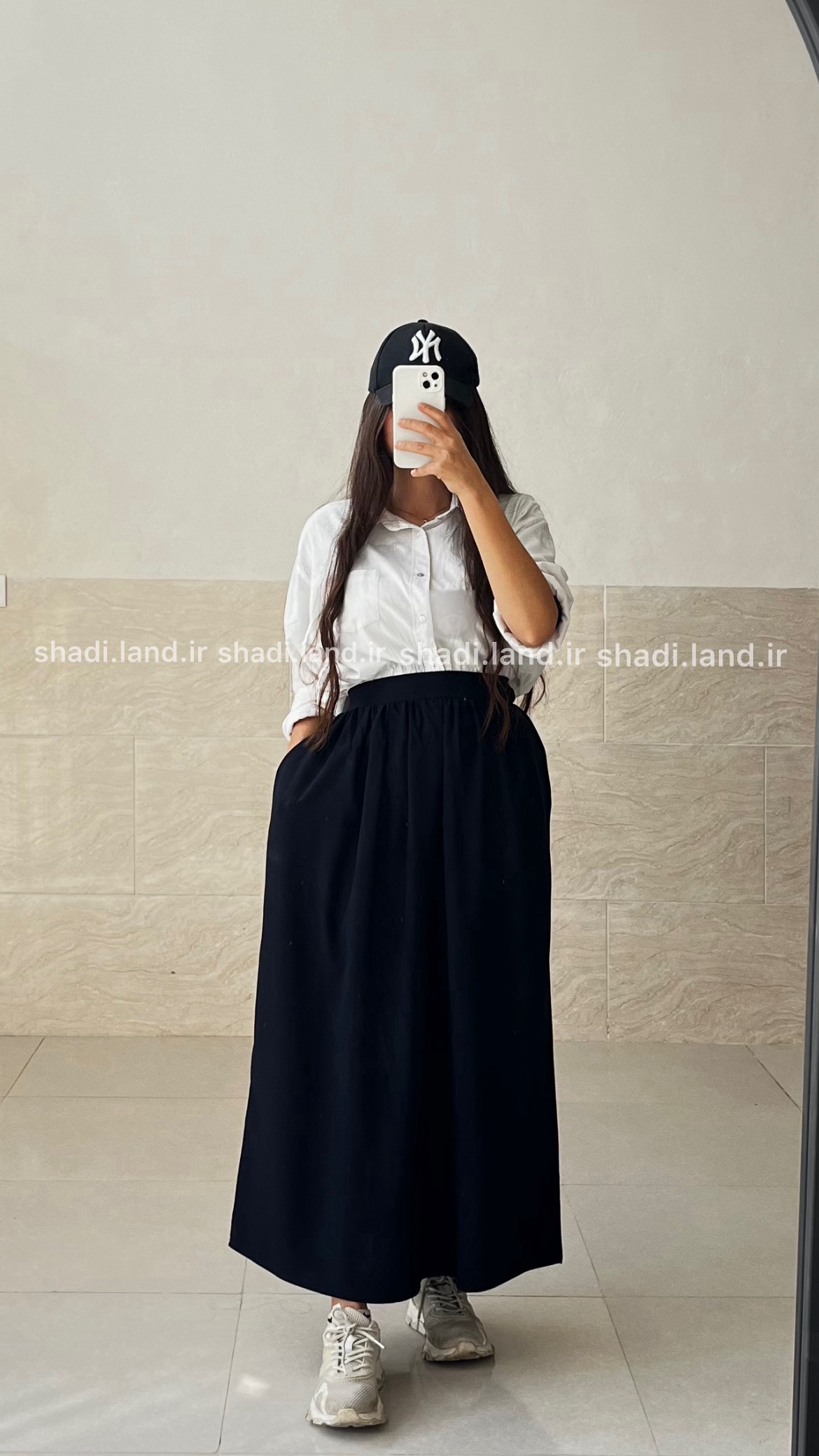 دامن زنانه لینن کمرچین جیبدار