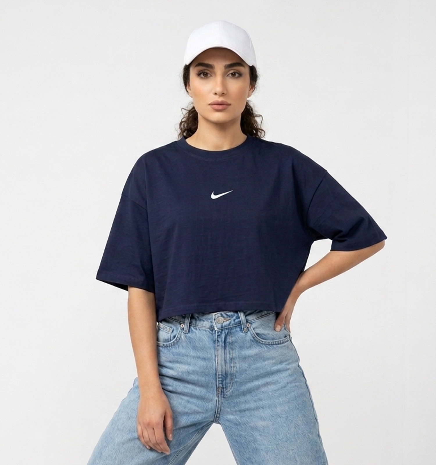 تیشرت Nike یقه گرد زنانه باکسی نخ پنبه طرح دار